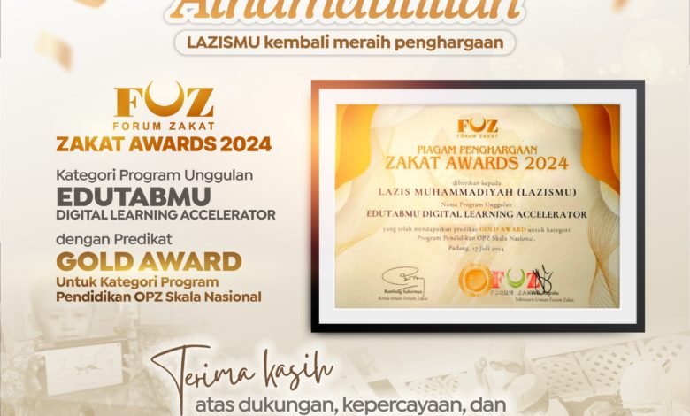 Edutabmu Kantongi Predikat Gold, Lazismu Raih Penghargaan Zakat Awards 2024 Kategori Program Pendidikan Skala Nasional 